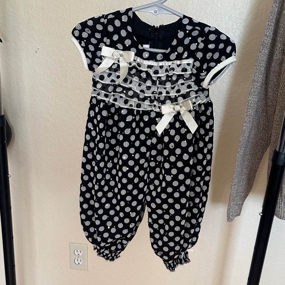 Bonnie Baby Black and White Polka Dot Outfit